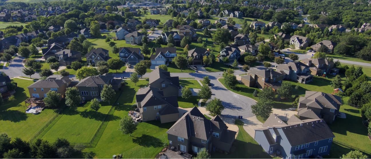 Drone shot of residential neighborhood